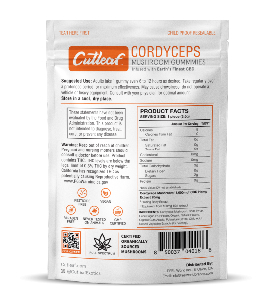 Cutleaf – Mushroom 1000mg Gummies 8ct/bag