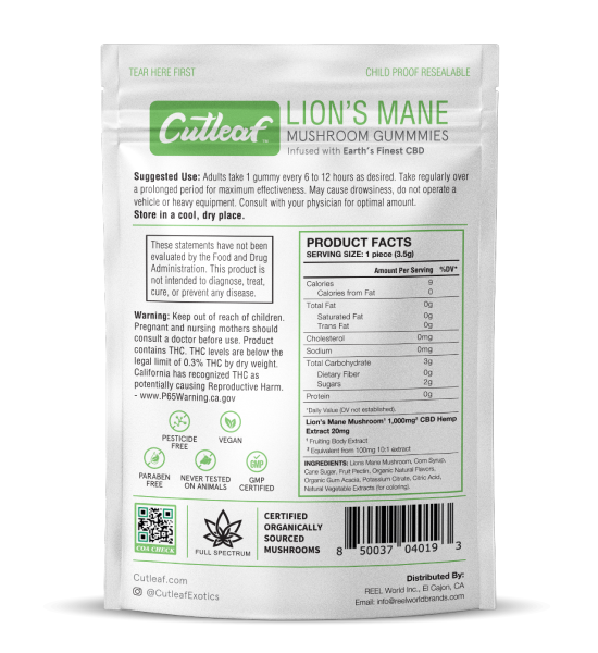 Cutleaf – Mushroom 1000mg Gummies 8ct/bag