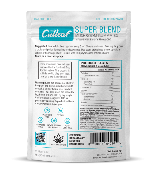Cutleaf – Mushroom 1000mg Gummies 8ct/bag