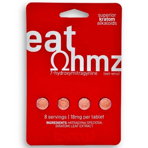 Eat Ohmz By Exodus 7-Hydroxymitragynine Kratom Tablets Display of 6 (18MG) RED