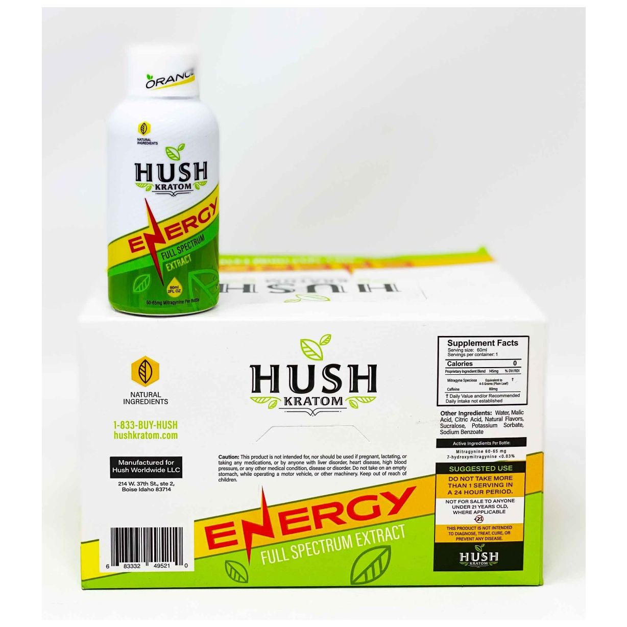 Hush Kratom Energy Full Spectrum Extract 2FL Oz 12/Box
