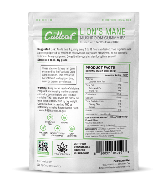 Cutleaf – Mushroom 1000mg Gummies 8ct/bag